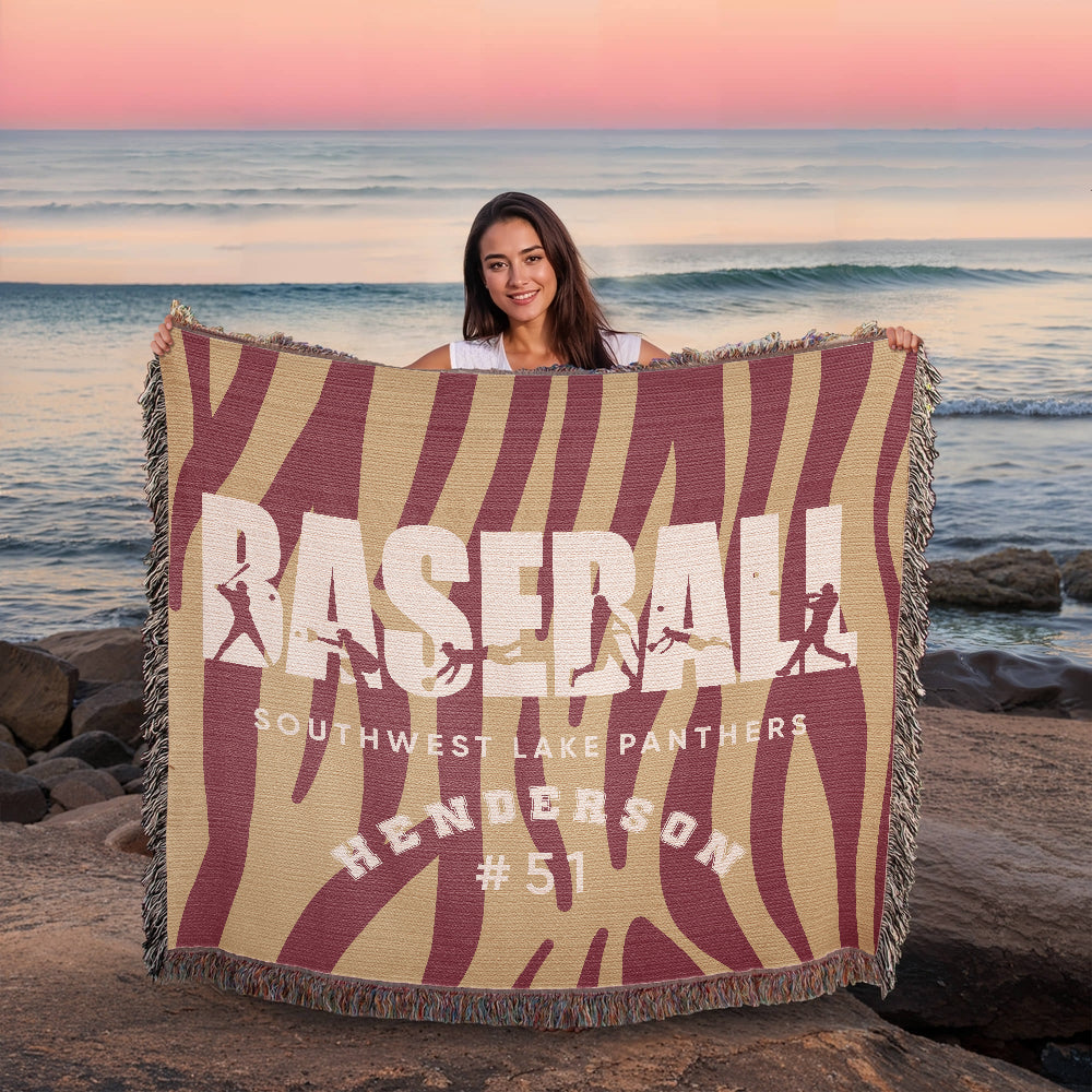 Personalized Baseball Player Woven Blanket Throw – Custom Athlete Gift