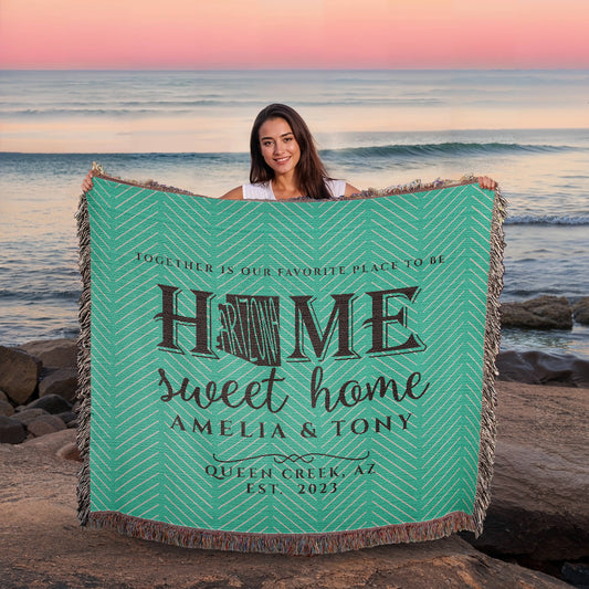 Personalized Arizona Woven Blanket – Custom Home State Throw with Name & Location