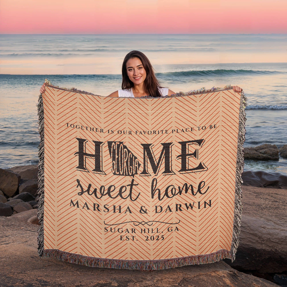 Personalized Georgia Woven Blanket – Custom Home State Throw with Name & Location