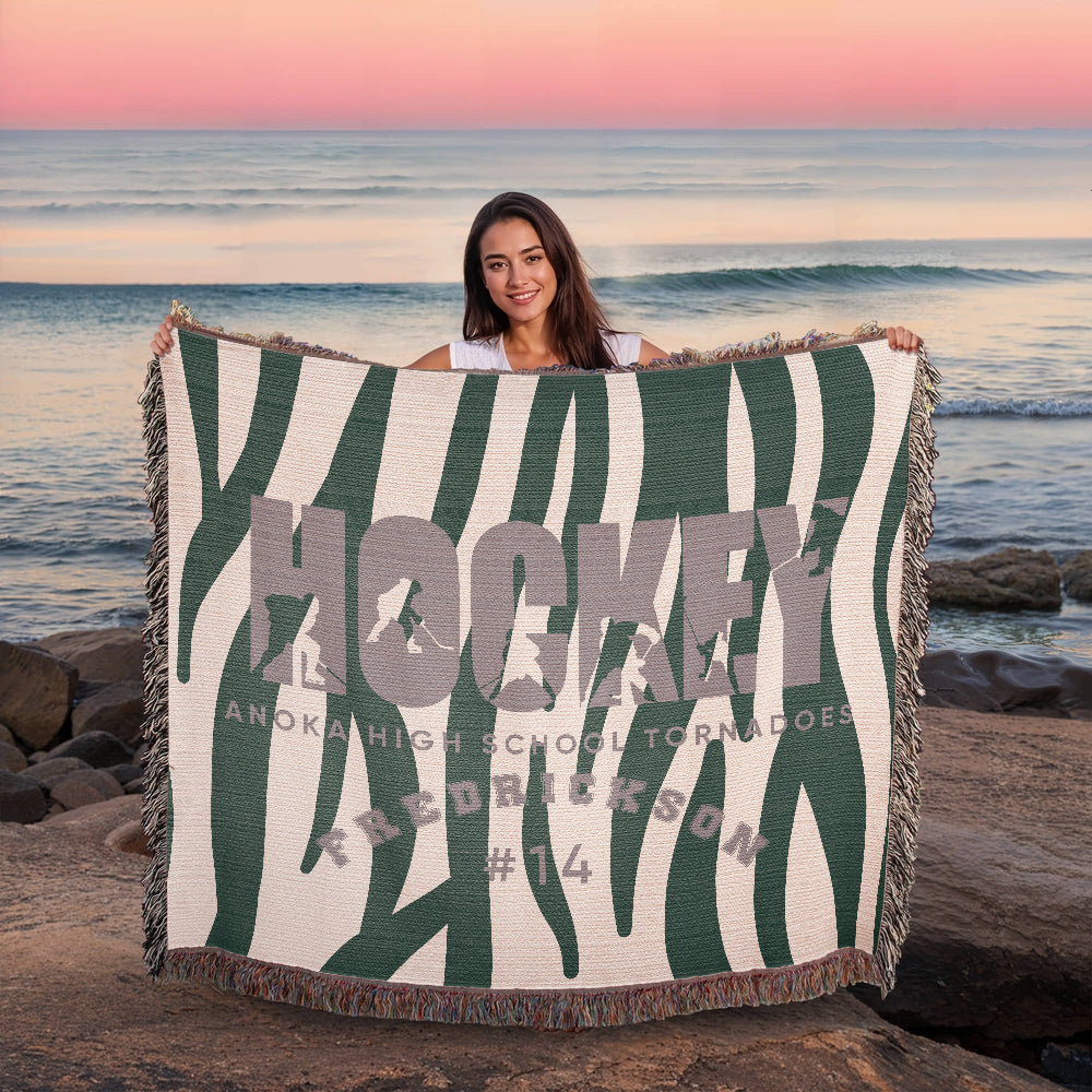 Personalized Hockey Player Woven Blanket Throw – Custom Athlete Gift