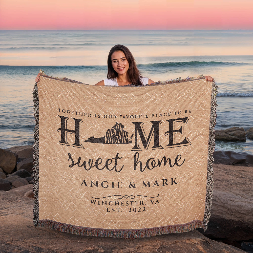 Personalized Virginia State Woven Blanket – Custom Home Throw for Couples