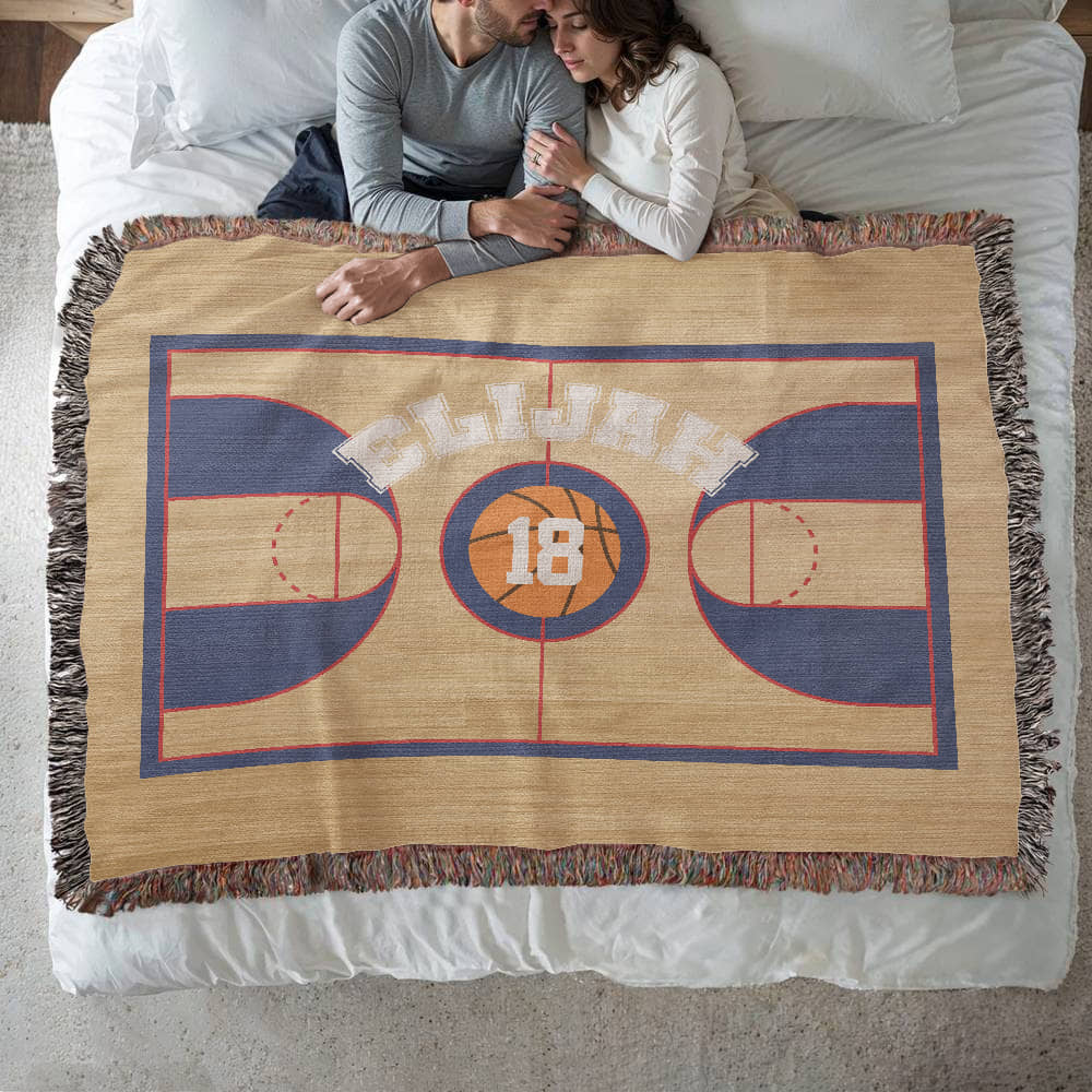 Personalized Basketball Woven Blanket – Player Gift, Custom Fleece/Sherpa Throw