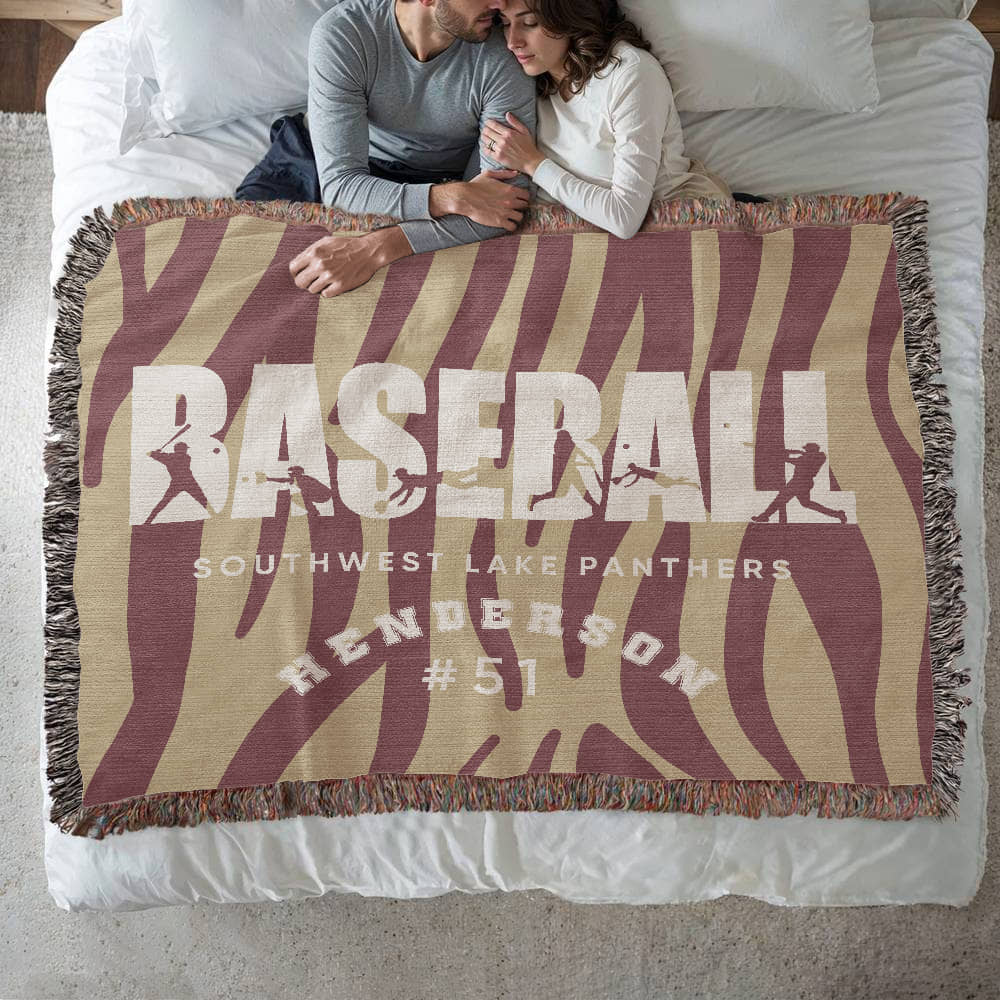 Personalized Baseball Player Woven Blanket Throw – Custom Athlete Gift