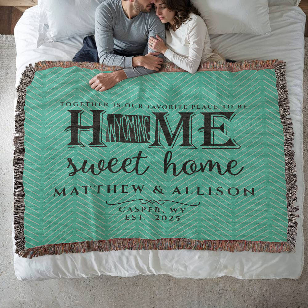 Personalized Wyoming State Woven Blanket – Custom Throw for Couples