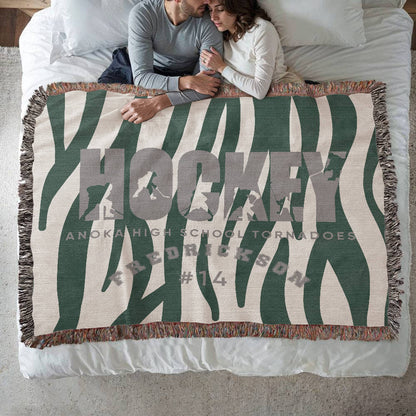 Personalized Hockey Player Woven Blanket Throw – Custom Athlete Gift