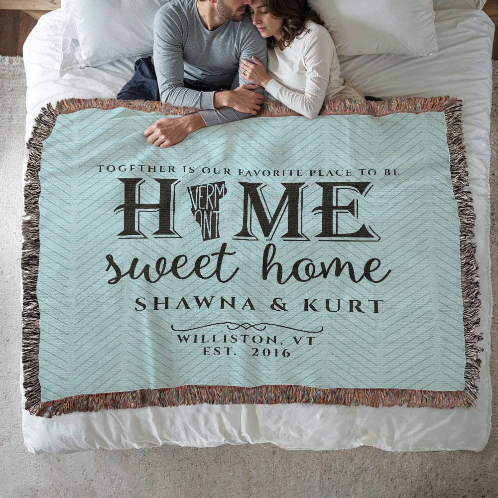 Personalized Vermont State Woven Blanket – Custom Gift for Couples