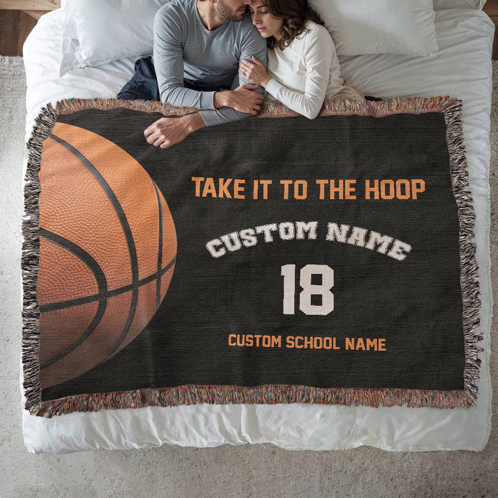 Personalized Basketball Woven Blanket – School Spirit Gift, Custom Fleece/Sherpa Throw