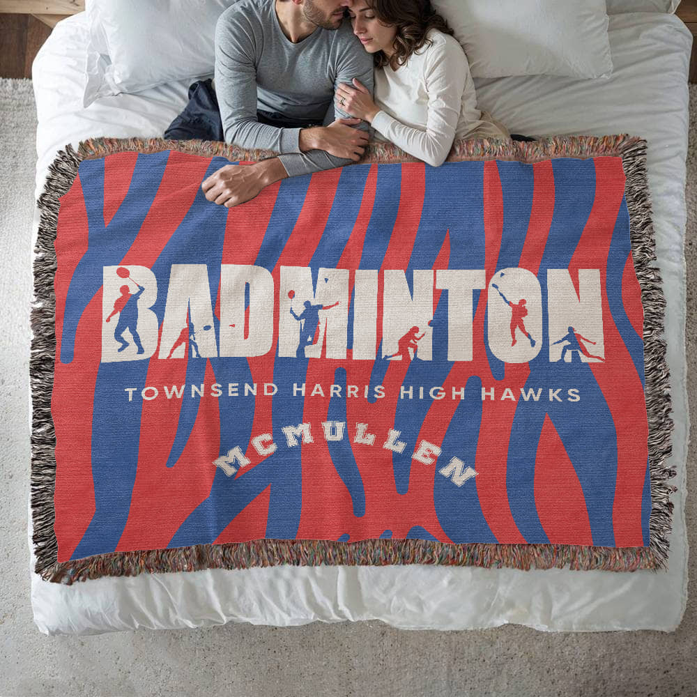 Personalized Badminton Woven Blanket Throw – Custom Badminton Player Gift