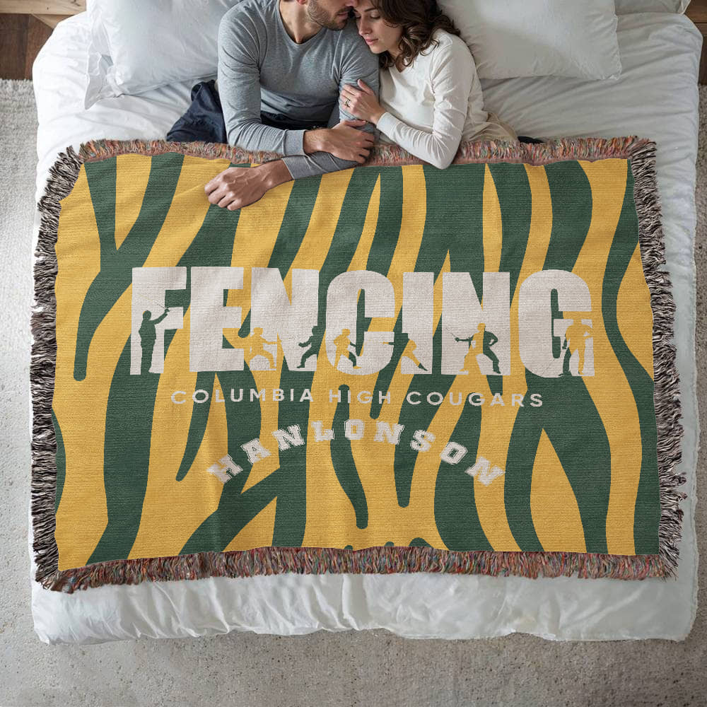 Personalized Fencing Woven Blanket Throw – Custom Fencer Athlete Gift