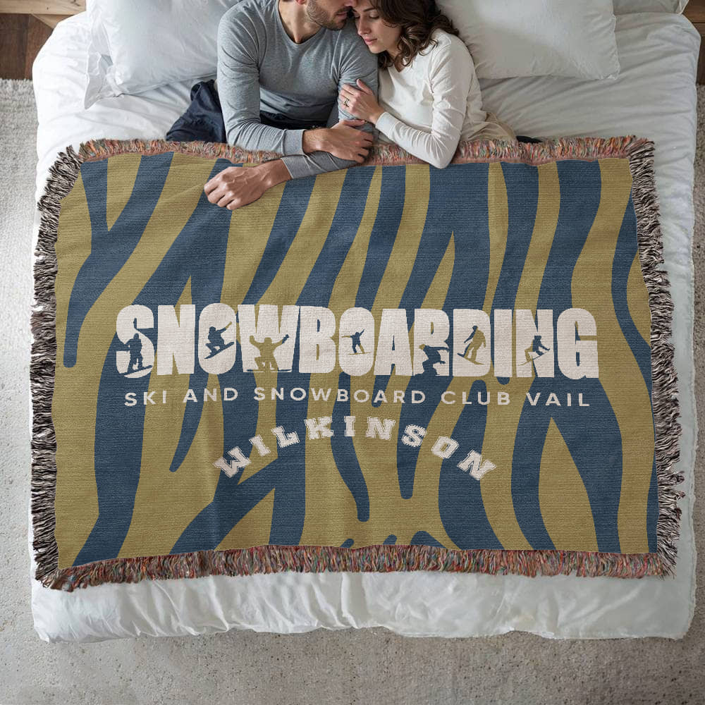 Personalized Snowboarding Woven Blanket Throw – Custom Snowboarder Gift