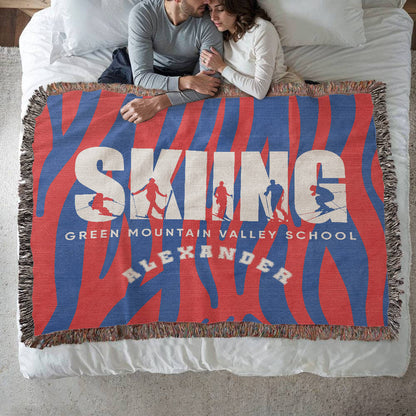 Personalized Skiing Woven Blanket Throw – Custom Skier Gift