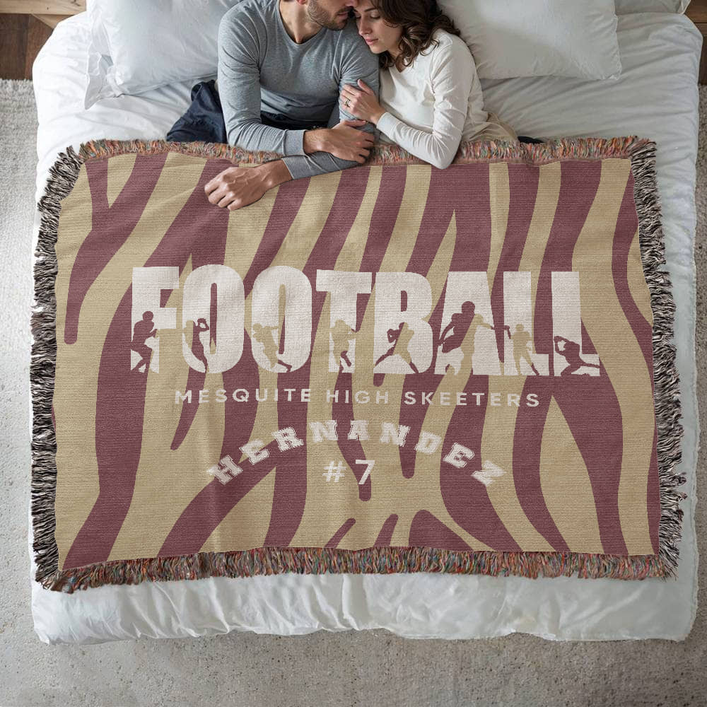Personalized Football Player Woven Blanket Throw – Custom Athlete Gift