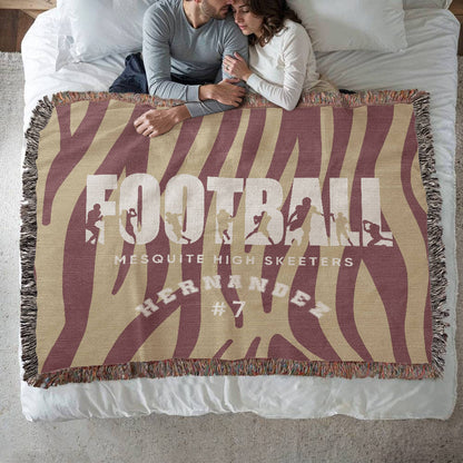 Personalized Football Player Woven Blanket Throw – Custom Athlete Gift