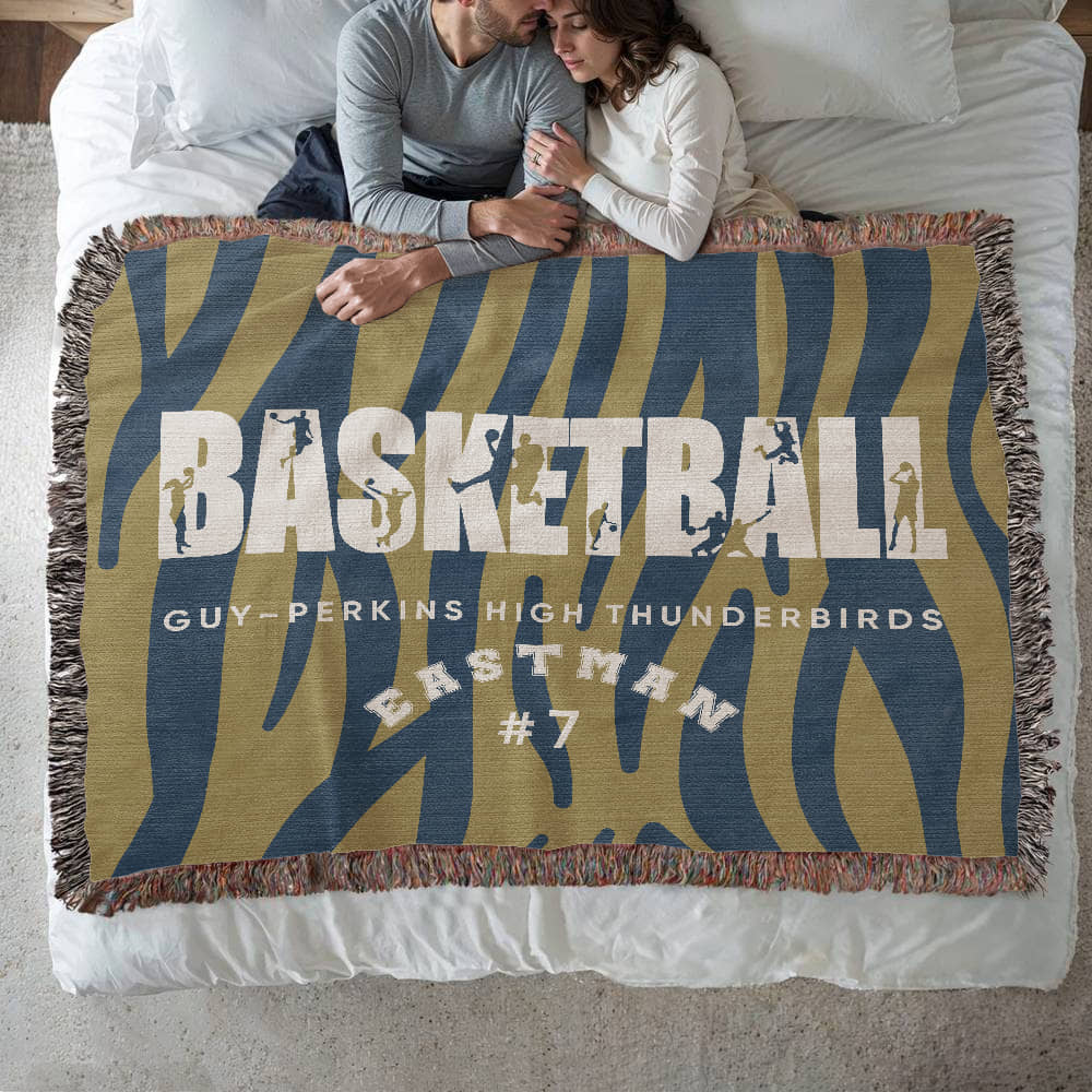 Personalized Basketball Player Woven Blanket Throw – Custom Athlete Gift