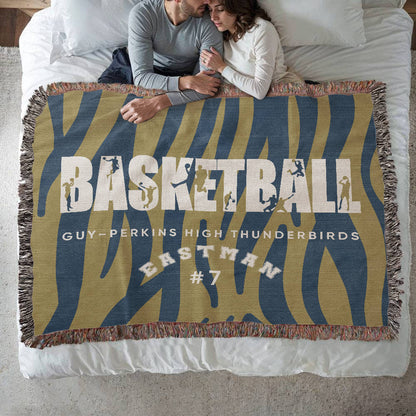 Personalized Basketball Player Woven Blanket Throw – Custom Athlete Gift