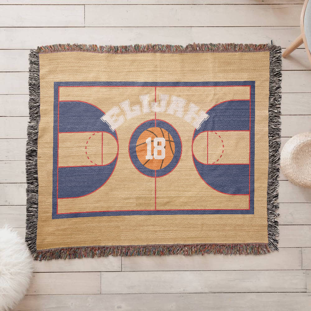 Personalized Basketball Woven Blanket – Player Gift, Custom Fleece/Sherpa Throw
