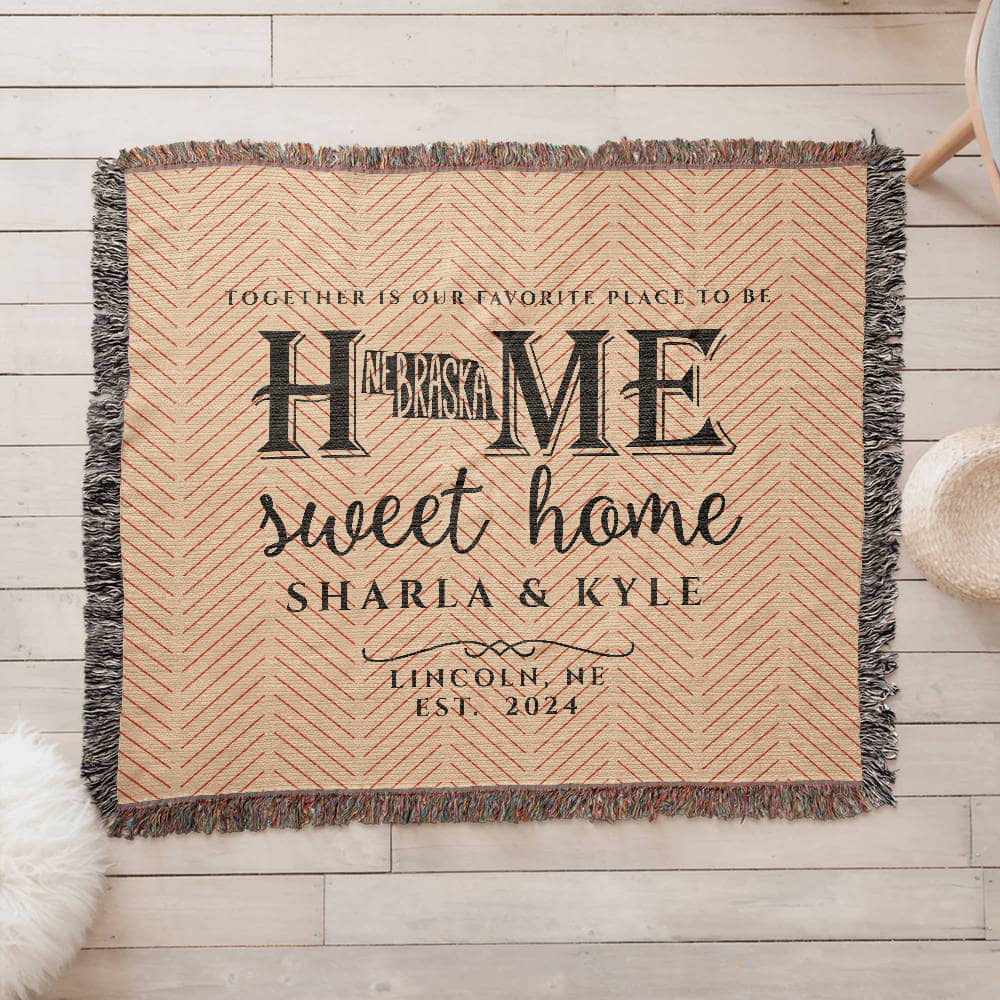 Personalized Nebraska Woven Blanket – Custom State Throw for Couples