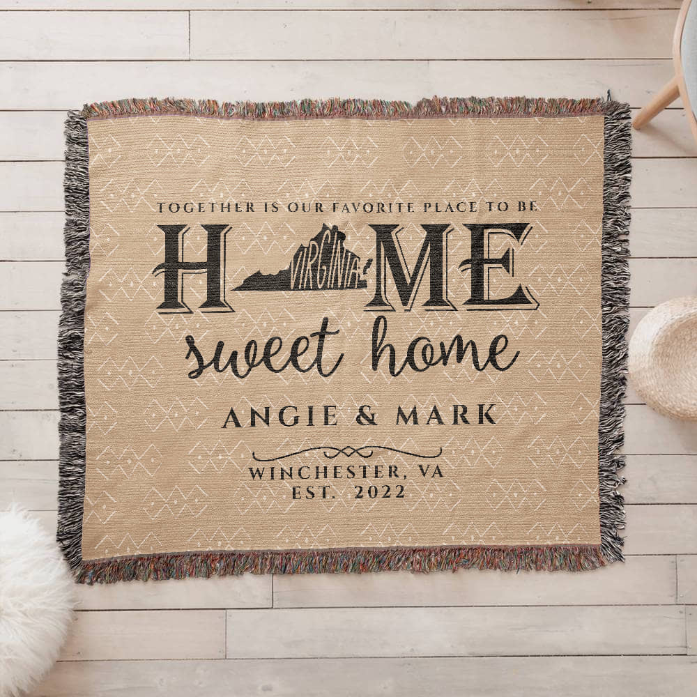 Personalized Virginia State Woven Blanket – Custom Home Throw for Couples