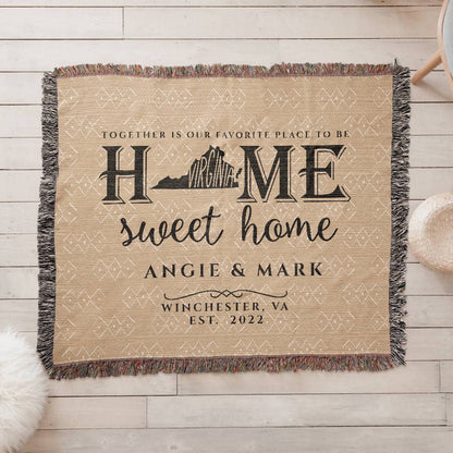 Personalized Virginia State Woven Blanket – Custom Home Throw for Couples