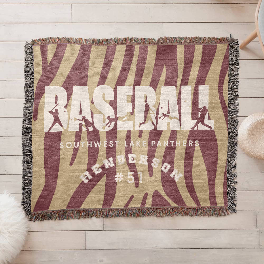 Personalized Baseball Player Woven Blanket Throw – Custom Athlete Gift
