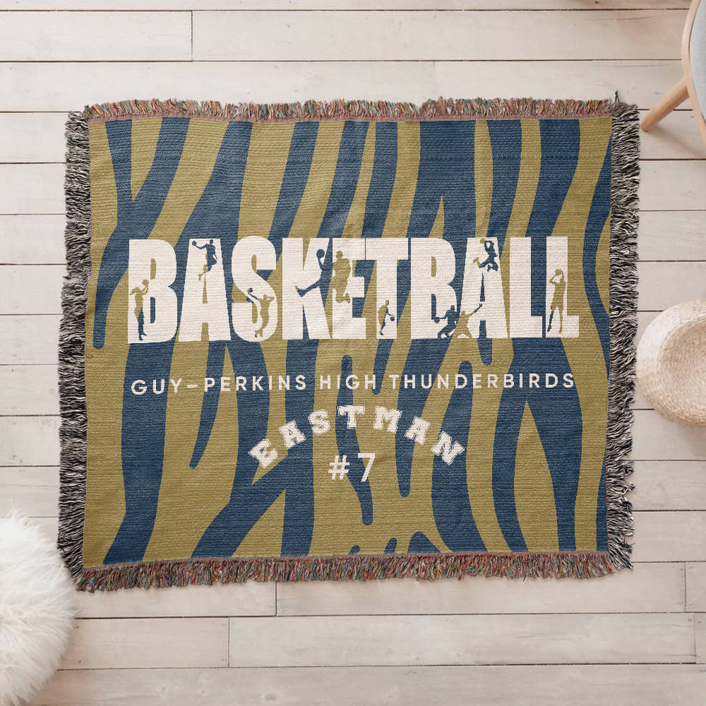 Personalized Basketball Player Woven Blanket Throw – Custom Athlete Gift