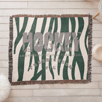 Personalized Hockey Player Woven Blanket Throw – Custom Athlete Gift