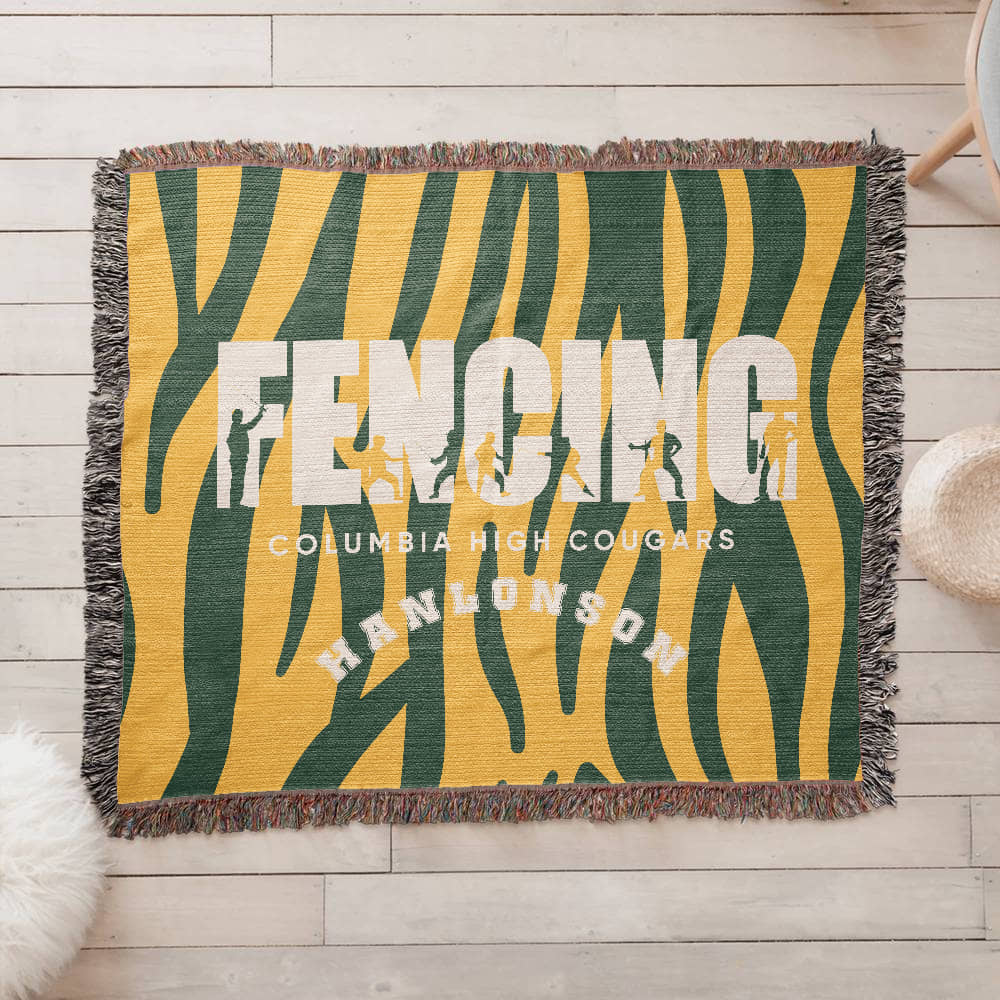 Personalized Fencing Woven Blanket Throw – Custom Fencer Athlete Gift