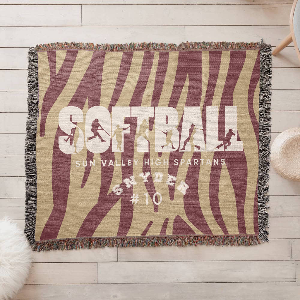 Personalized Softball Player Woven Blanket Throw – Custom Athlete Gift