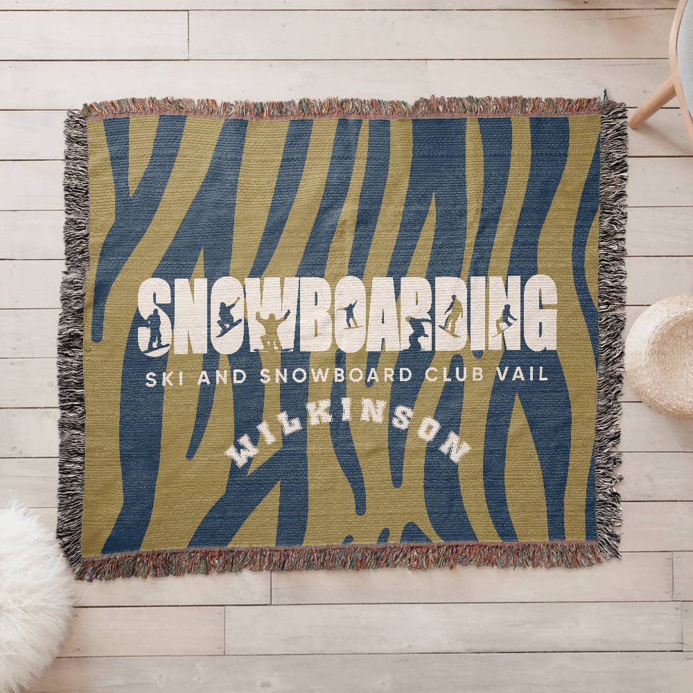 Personalized Snowboarding Woven Blanket Throw – Custom Snowboarder Gift