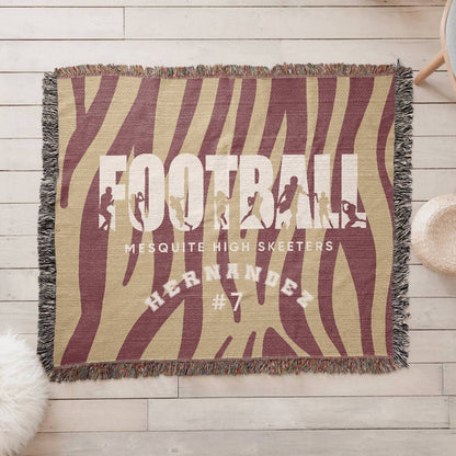 Personalized Football Player Woven Blanket Throw – Custom Athlete Gift