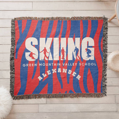 Personalized Skiing Woven Blanket Throw – Custom Skier Gift