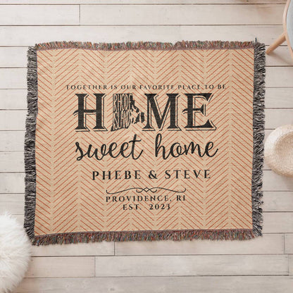 Personalized Rhode Island State Woven Blanket – Custom Home Gift for Couples