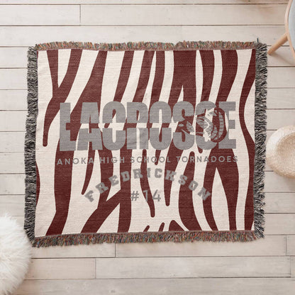 Personalized Lacrosse Player Woven Blanket Throw – Custom Athlete Gift