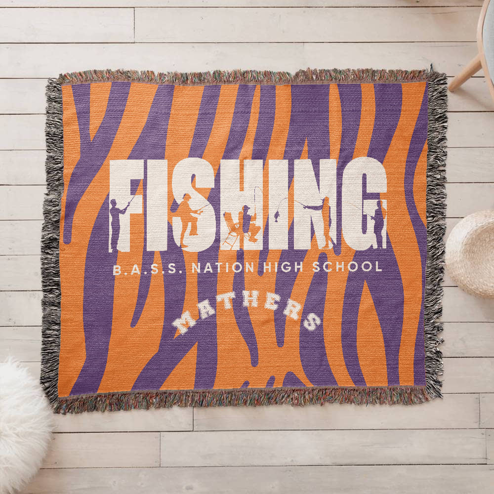 Personalized Fishing Woven Blanket Throw – Custom Outdoor Fisherman Gift