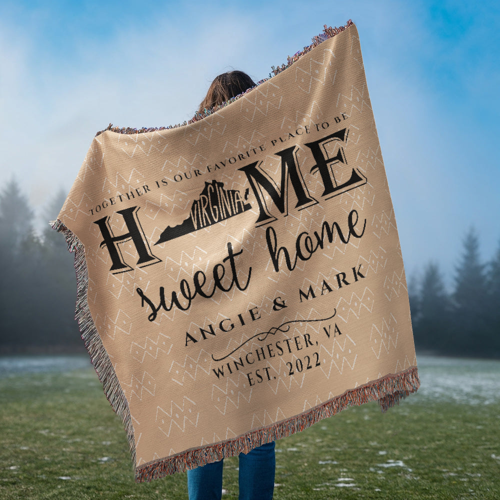 Personalized Virginia State Woven Blanket – Custom Home Throw for Couples