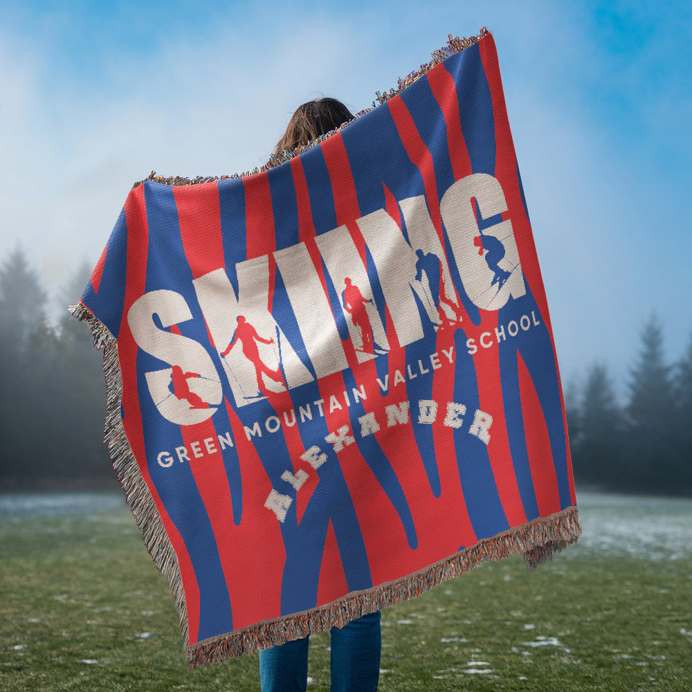 Personalized Skiing Woven Blanket Throw – Custom Skier Gift