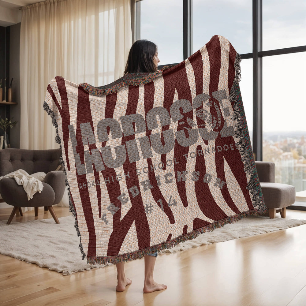 Personalized Lacrosse Player Woven Blanket Throw – Custom Athlete Gift
