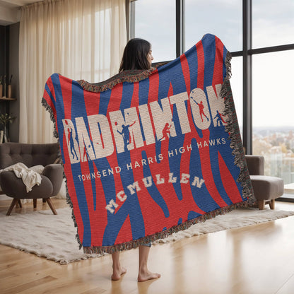 Personalized Badminton Woven Blanket Throw – Custom Badminton Player Gift