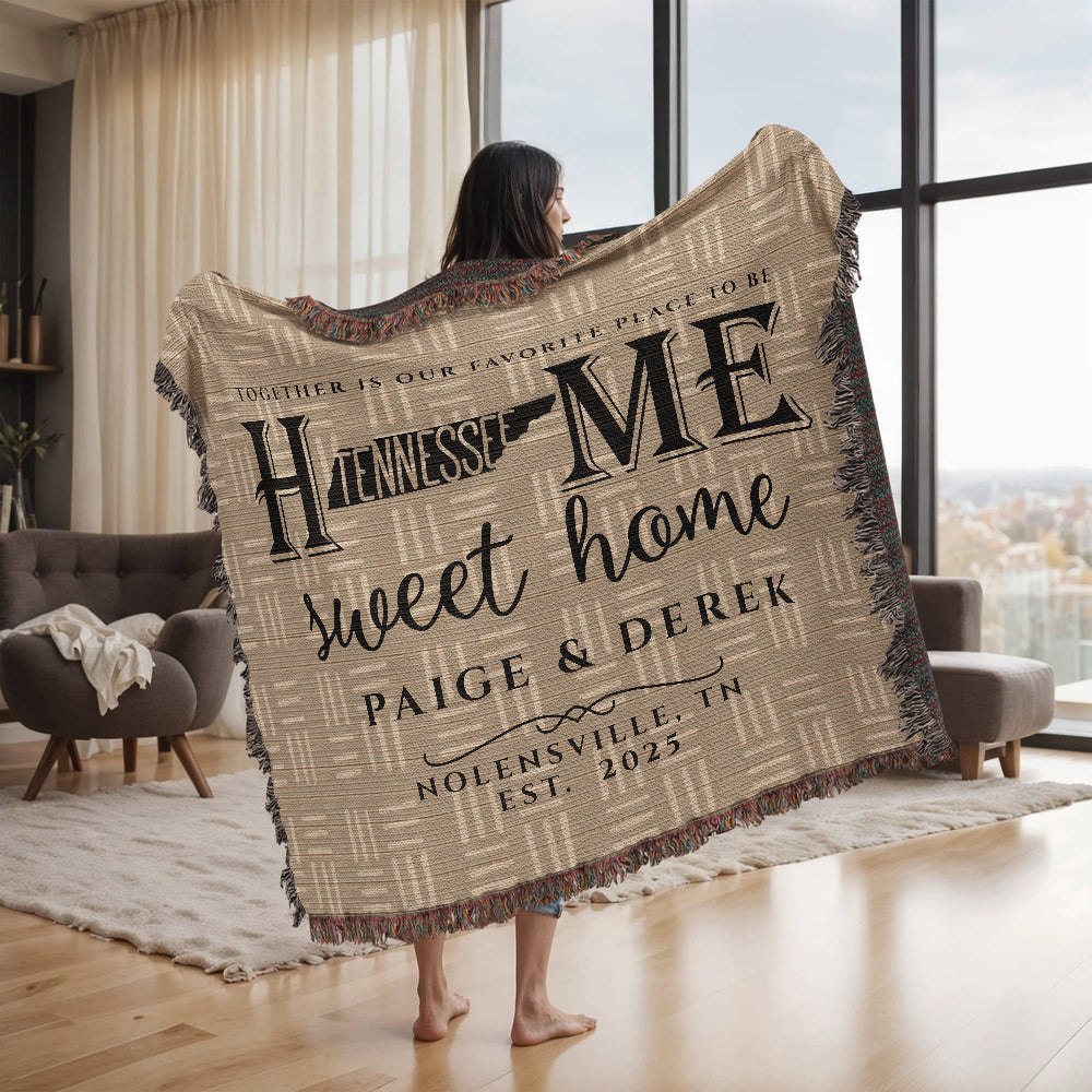 Personalized Tennessee State Woven Blanket – Custom Home Gift for Couples