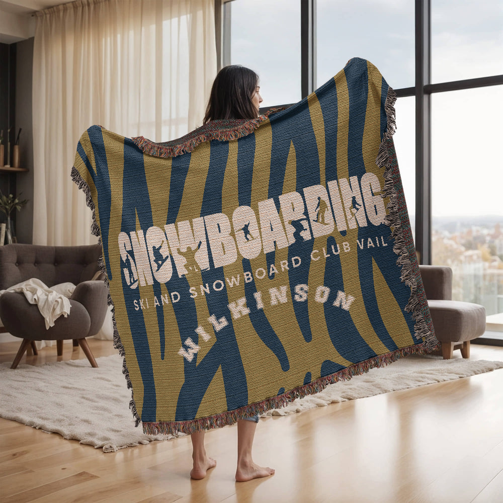 Personalized Snowboarding Woven Blanket Throw – Custom Snowboarder Gift