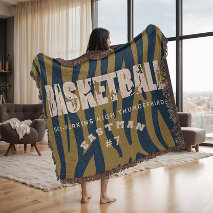Personalized Basketball Player Woven Blanket Throw – Custom Athlete Gift