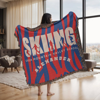 Personalized Skiing Woven Blanket Throw – Custom Skier Gift