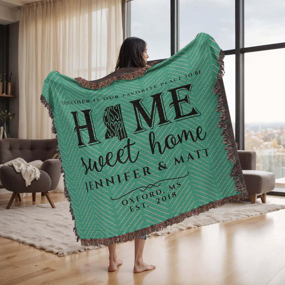 Personalized Mississippi Woven Blanket – Custom Cotton Home Throw with Names & Date