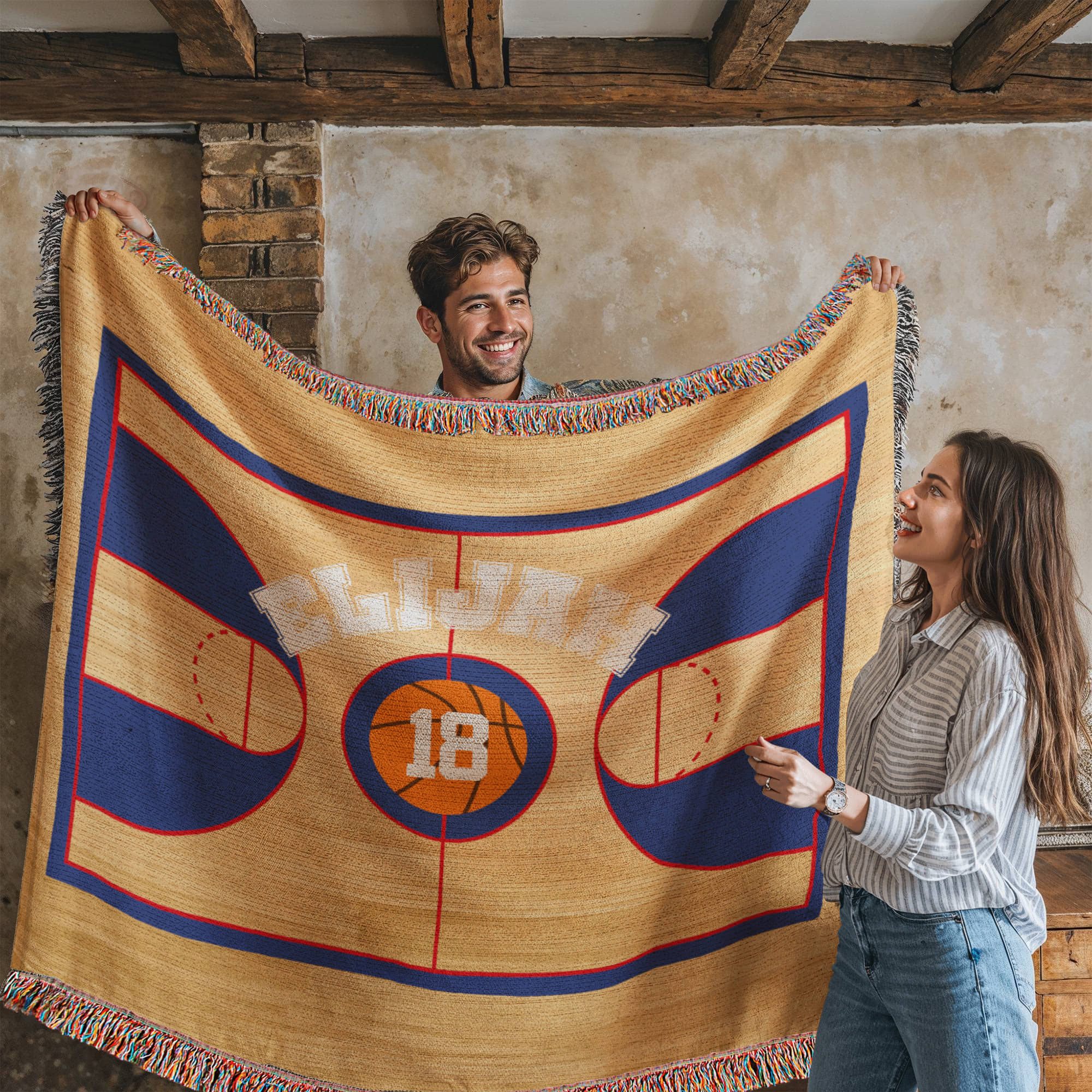 Personalized Basketball Woven Blanket – Player Gift, Custom Fleece/Sherpa Throw