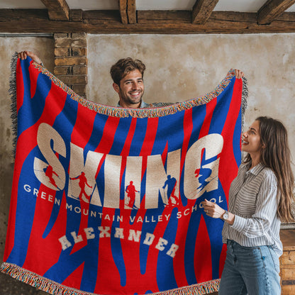 Personalized Skiing Woven Blanket Throw – Custom Skier Gift