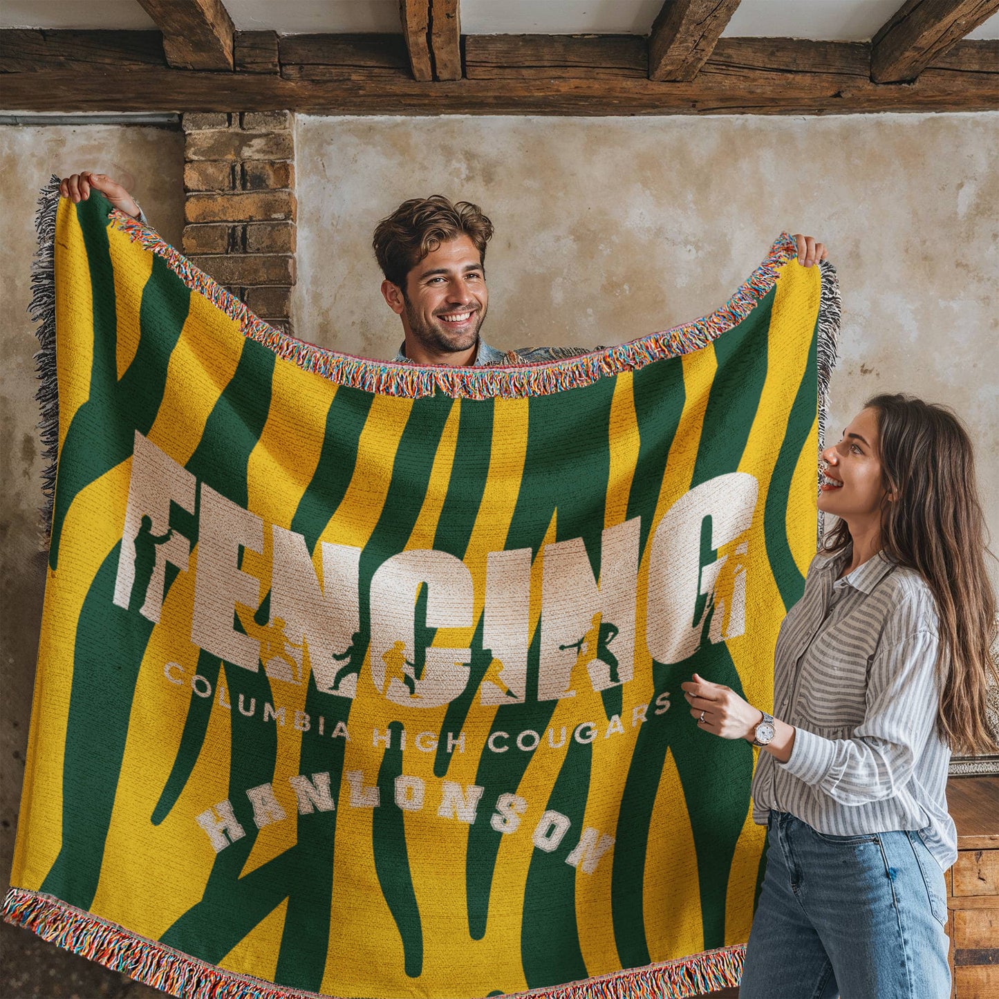 Personalized Fencing Woven Blanket Throw – Custom Fencer Athlete Gift