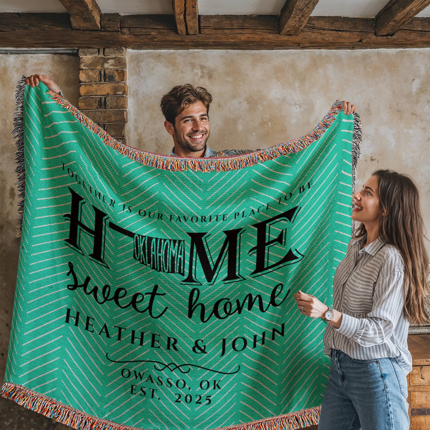 Personalized Oklahoma State Woven Blanket – Custom Home Gift for Couples