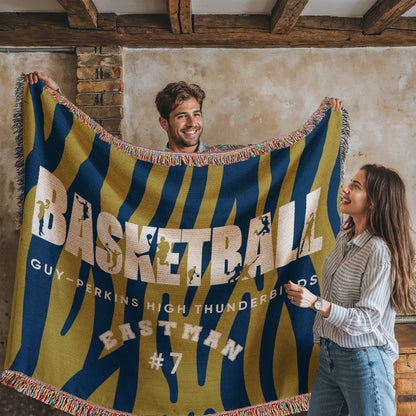 Personalized Basketball Player Woven Blanket Throw – Custom Athlete Gift