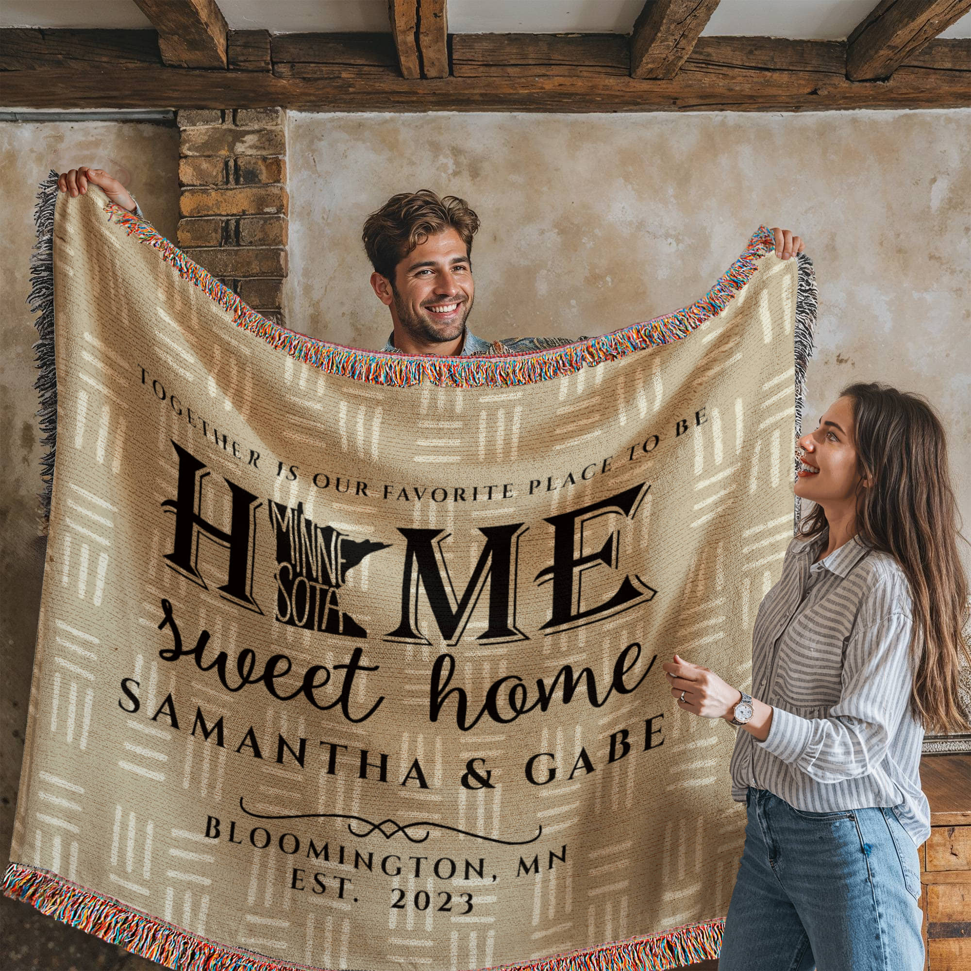 Personalized Minnesota Woven Blanket – Custom Home State Throw with Name & Location