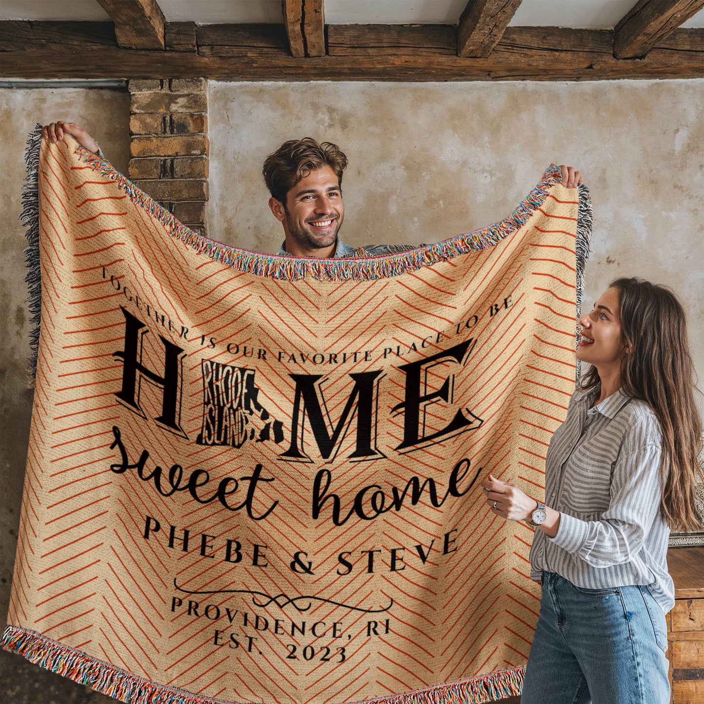 Personalized Rhode Island State Woven Blanket – Custom Home Gift for Couples
